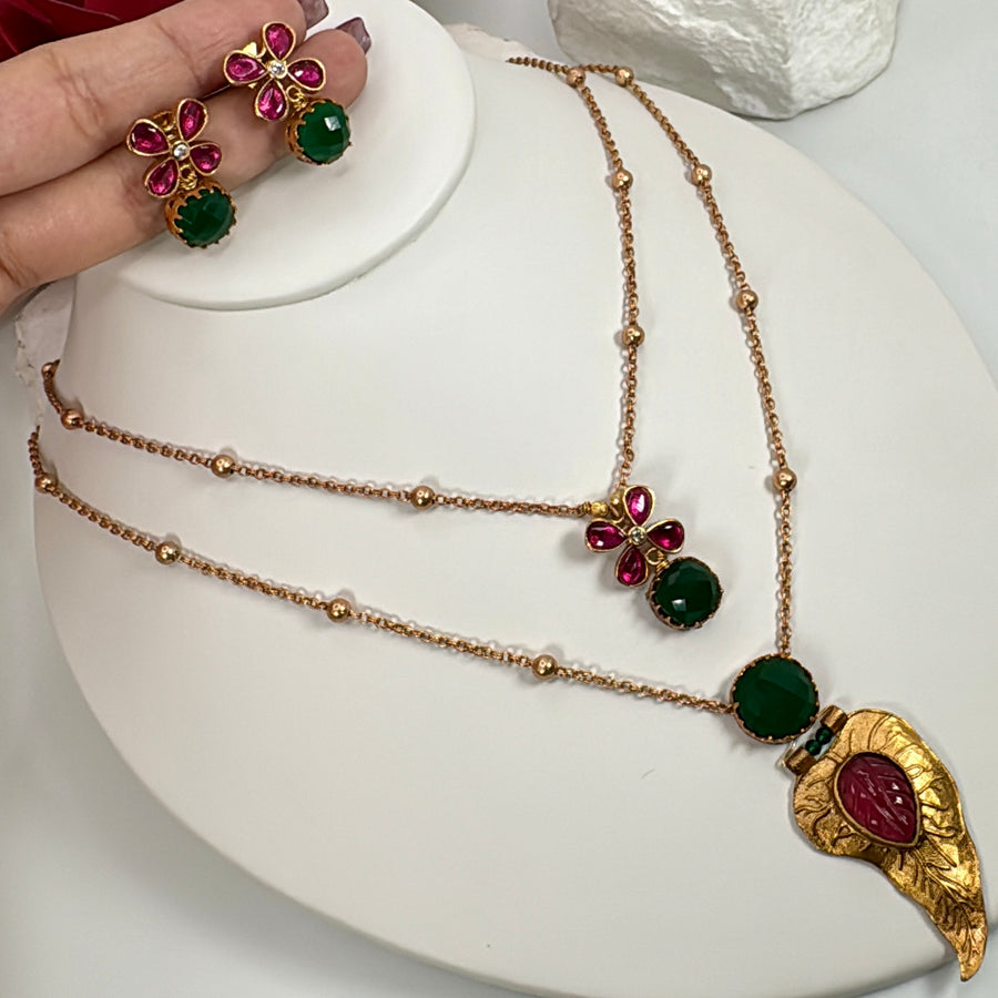 Multi Two Layers Apala Inspired Necklace Set