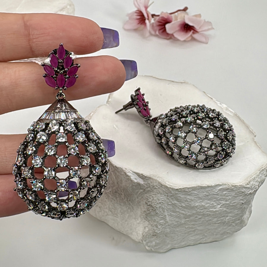 Ruby Cubic Zirconia Victorian Polish Earrings