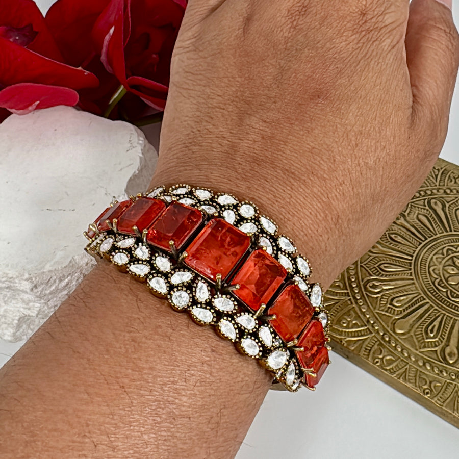 Orange Doublet & Moissanite Openable Bangle (Fits Size 2.2-2.6)