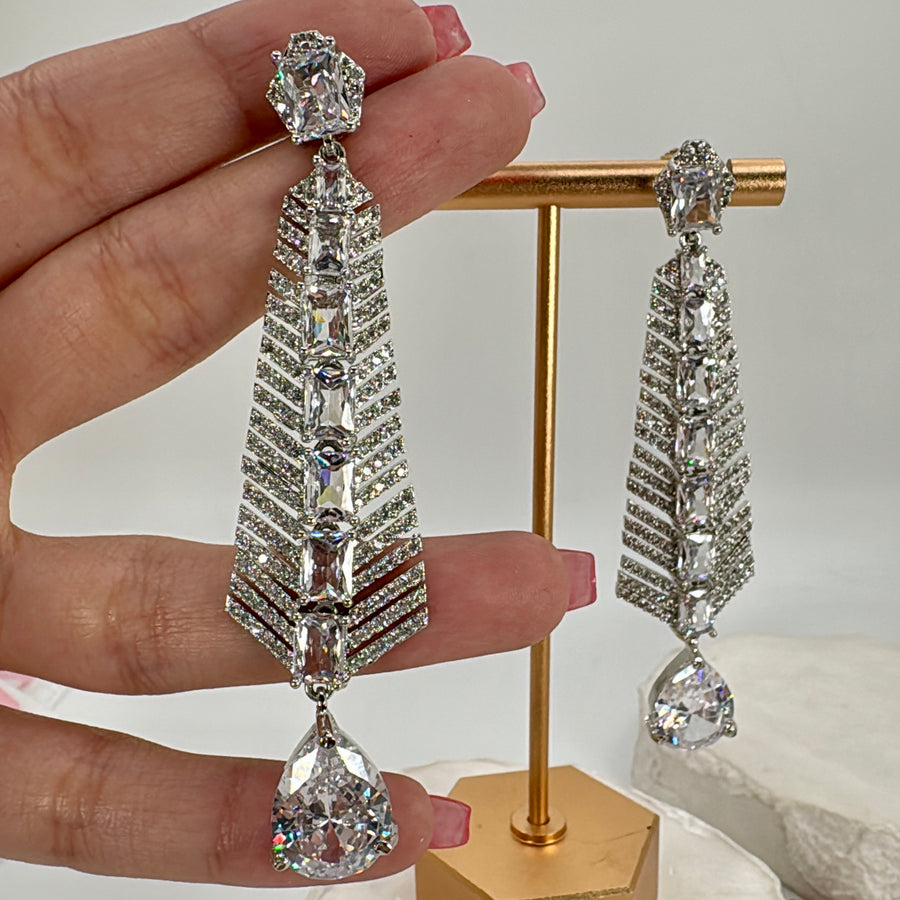 Clear Lightweight American Diamonds Earrings (Length approx 3.5 inches)