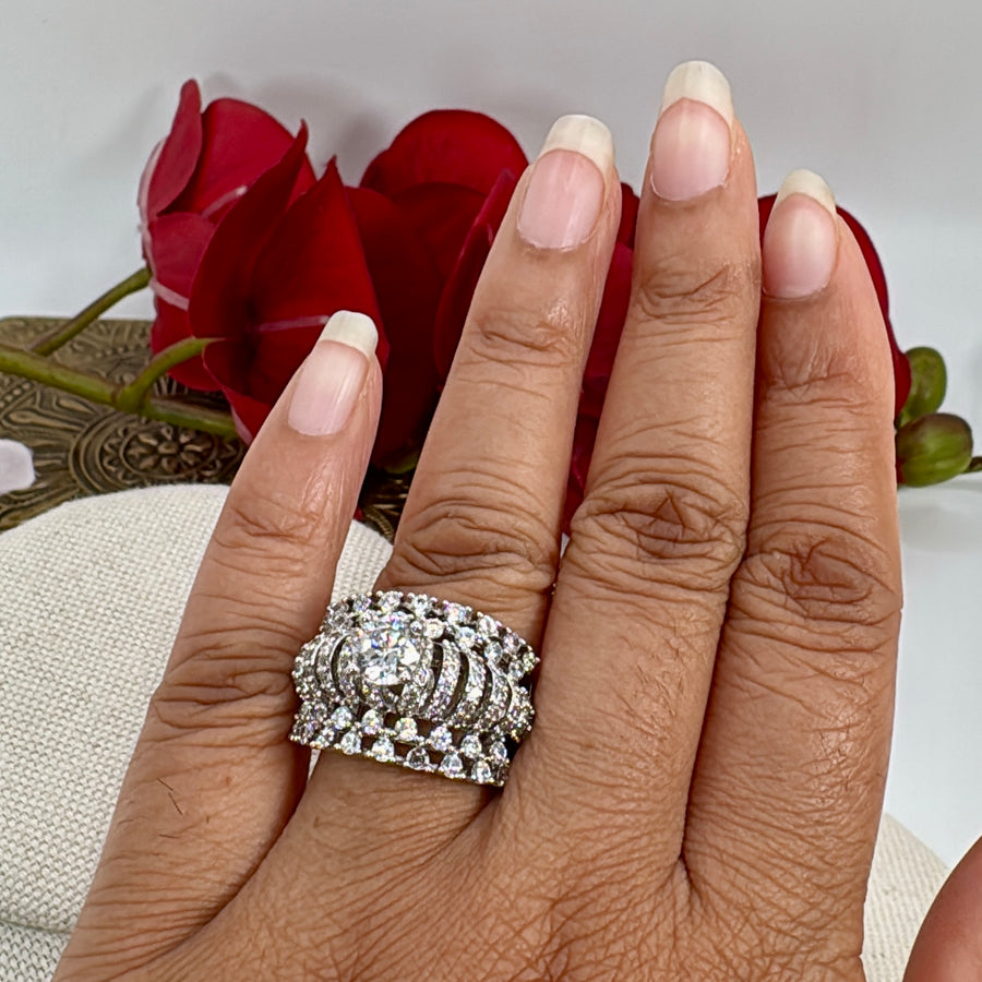 Clear American Diamonds Cubic Zirconia Non Openable Finger Ring(Size 8)