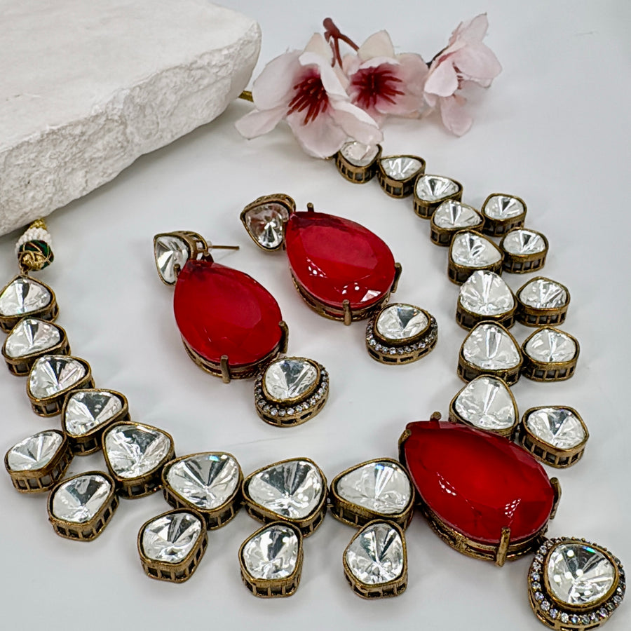 Red Doublet & Moissanite Necklace Set