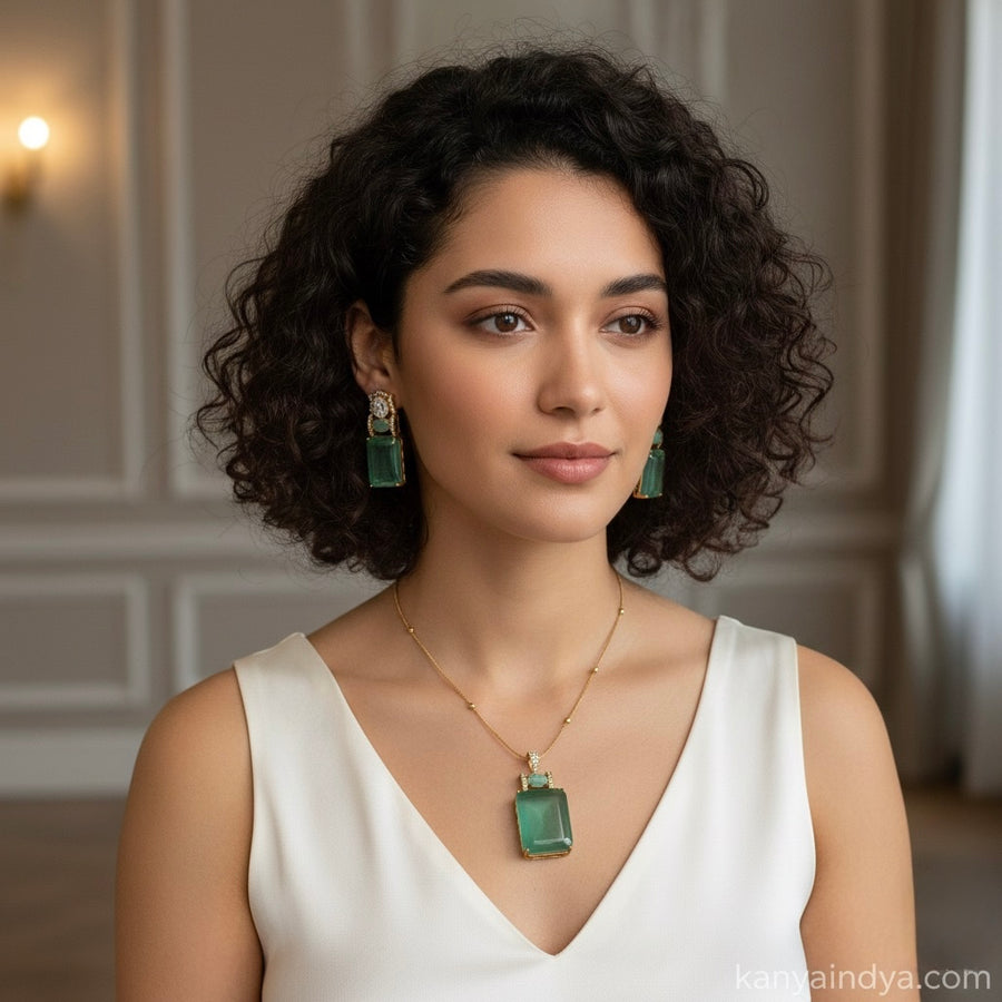 Mint Doublet Moissanite Pendant Necklace Set