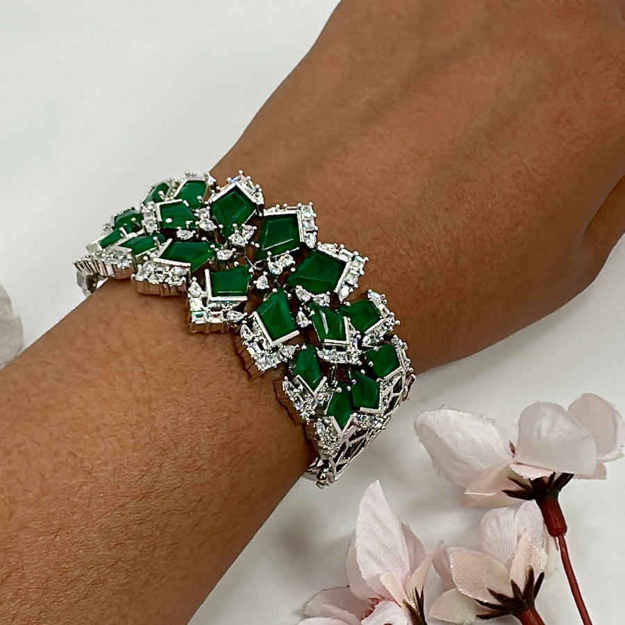 Green American Diamonds Cubic Zirconia Openable Bracelet(Fits Size 2.2-2.6)
