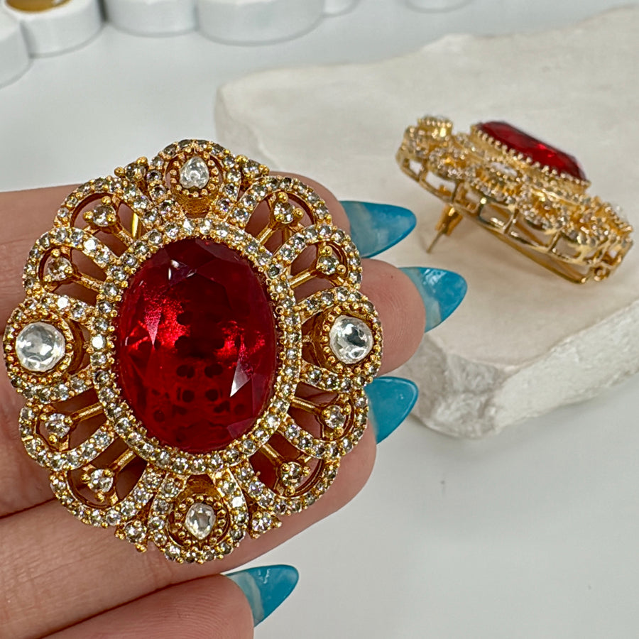 Red Doublet Moissanite Stud Earrings