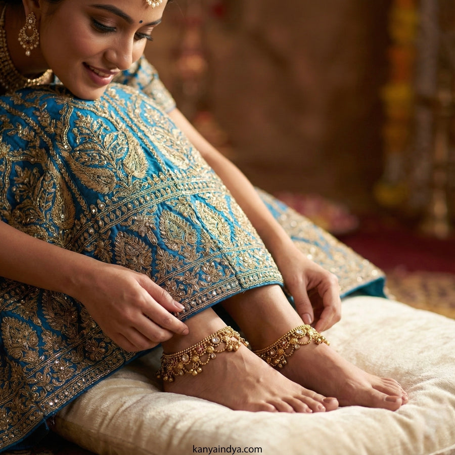 Ruby Kundan Gold Anklet Pair