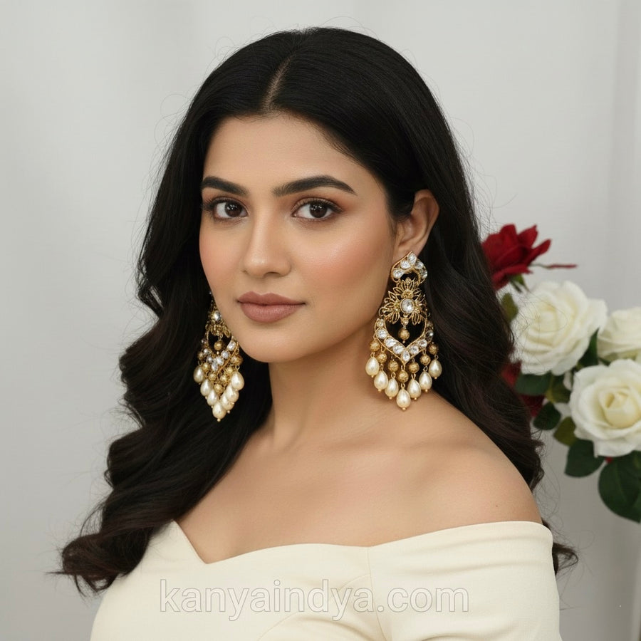 Clear Pearl Chand Bali Earrings