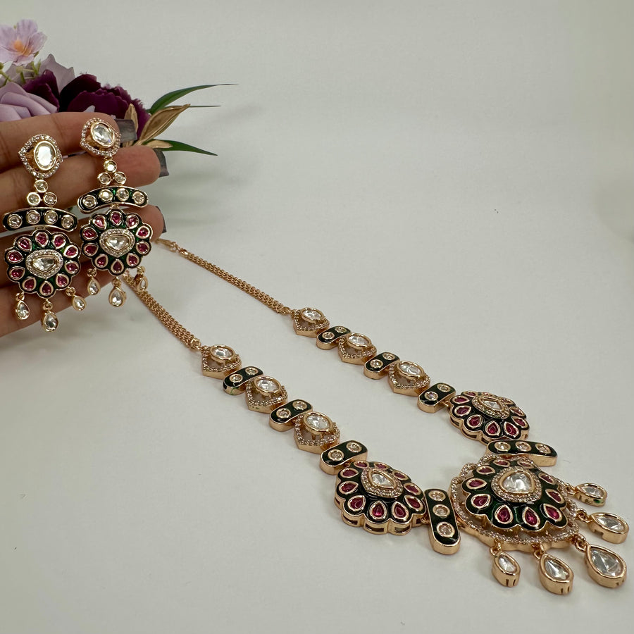 Green & Ruby Meenakari Jadau Necklace Set