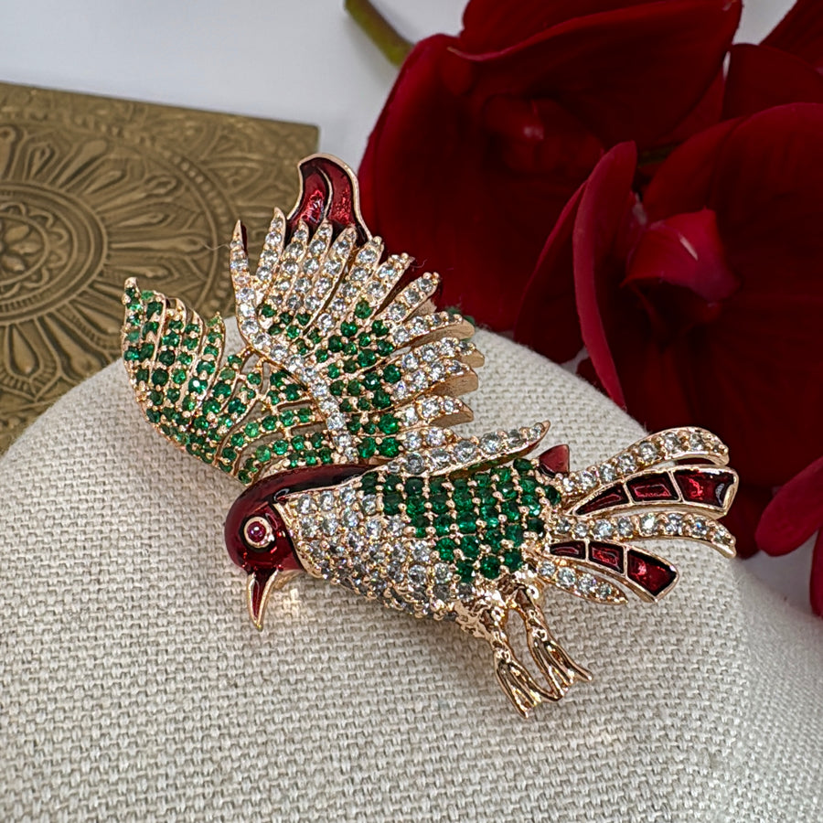 Green & Red American Diamonds Broach Accessory
