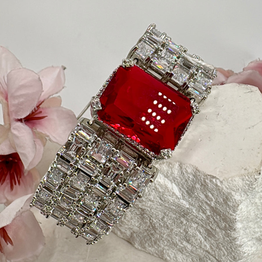 Ruby Red American Diamonds CZ Openable Bangle(Fits Size 2.4-2.8)