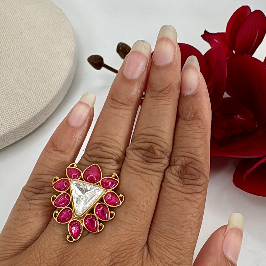 Ruby Jadau Moissanite Adjustable Finger Ring
