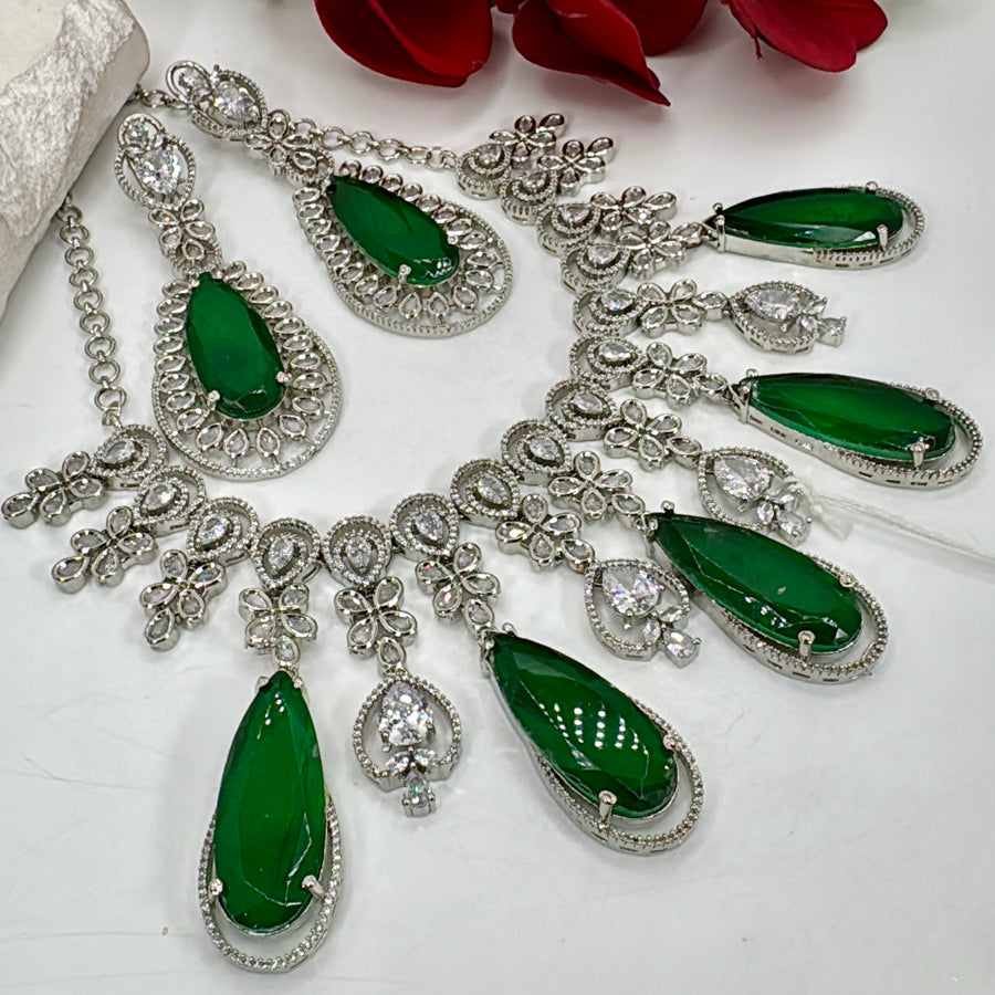 Green Doublet Cubic Zirconia Necklace Set