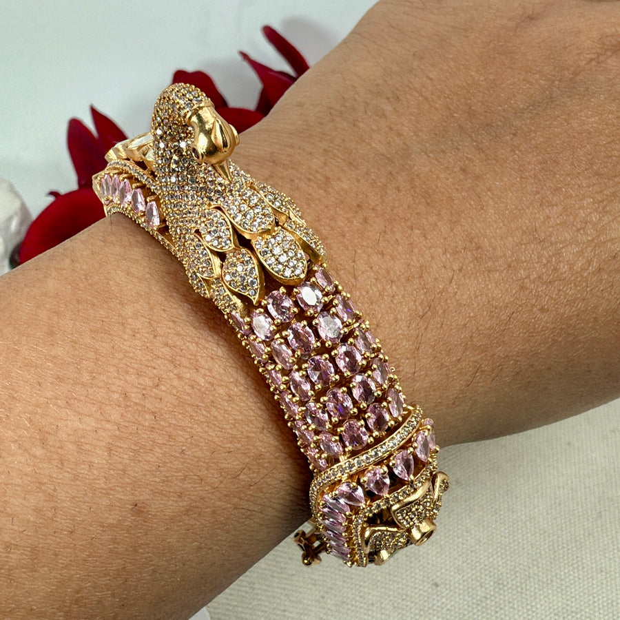 Pink Invisible Setting Moissanite Openable Bracelet( Fits Size 2.2-2.6)