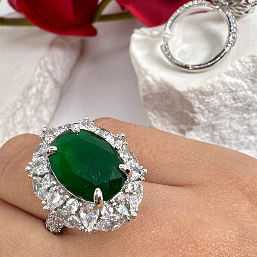 Green Italian Cubic Adjustable Finger Ring