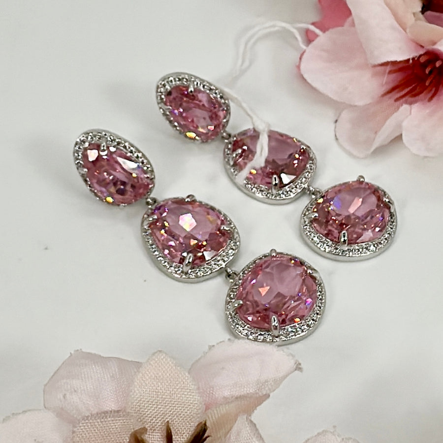 Pink Italian Cubic Zirconia American Diamonds Earrings