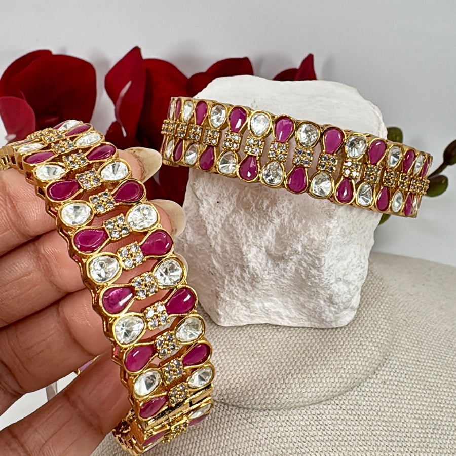 Ruby Moissanite Openable Bangle Pair(Size 2.4)