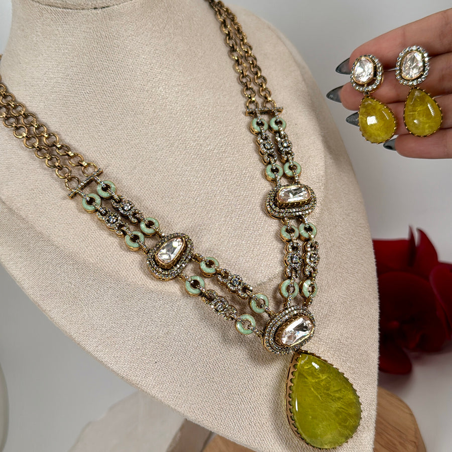 Lime Yellow Doublet Moissanite Necklace Set