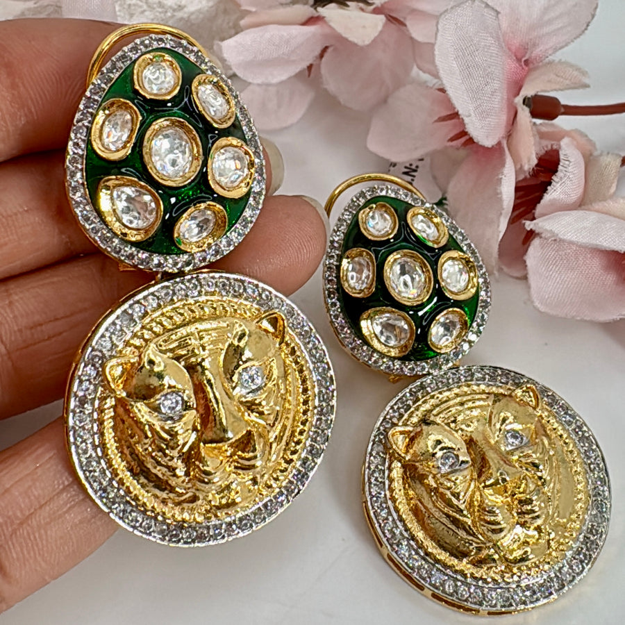 Green Kundan Sabya Inspired Earrings