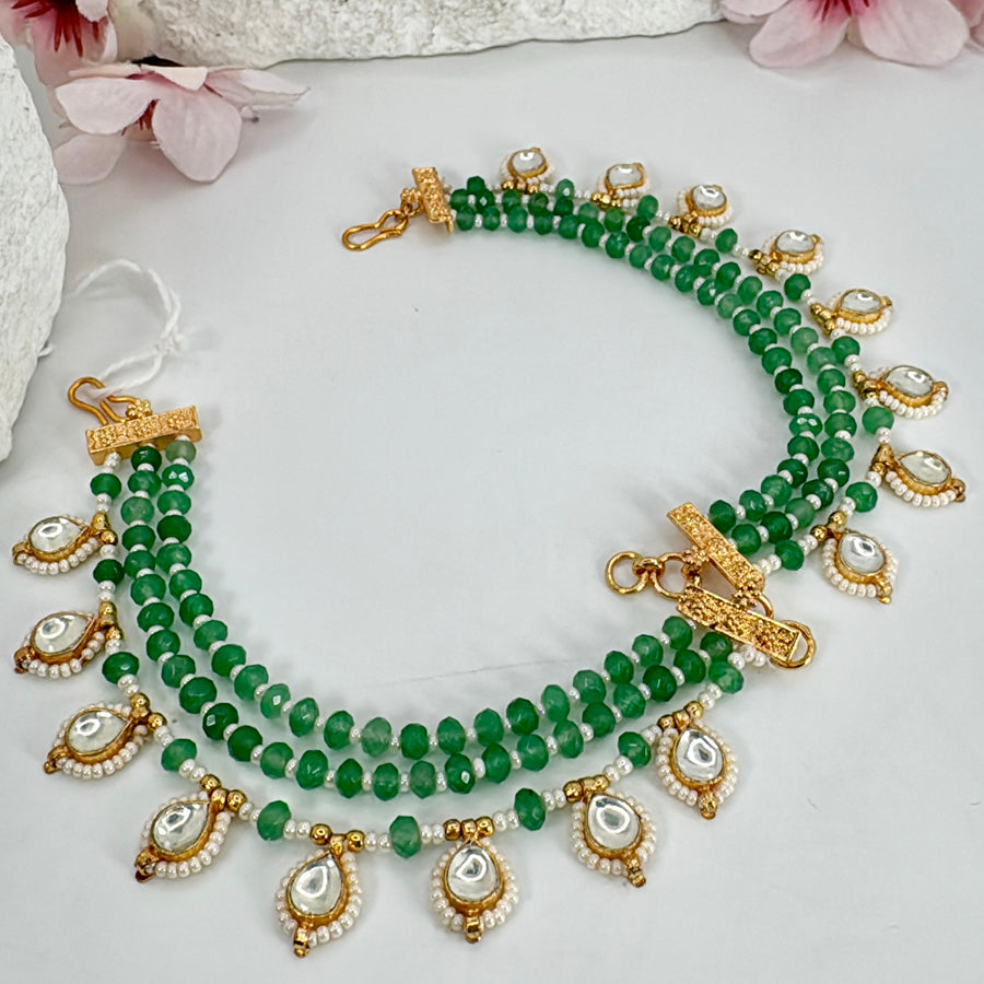 Green Pearl & Kundan Ear Chain