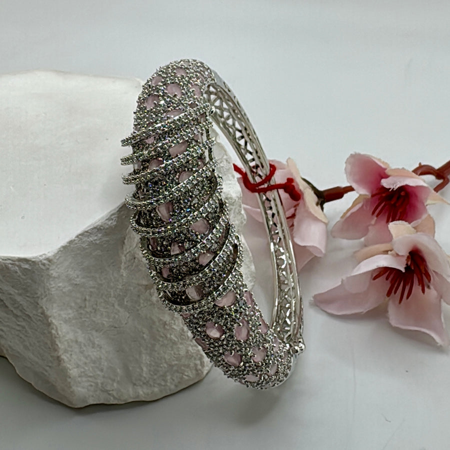 Pink American Diamonds/CZ Openable Bangle(Fits Size 2.2-2.8)