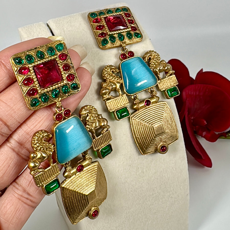 Turquoise Multi Silver Lookalike Earrings