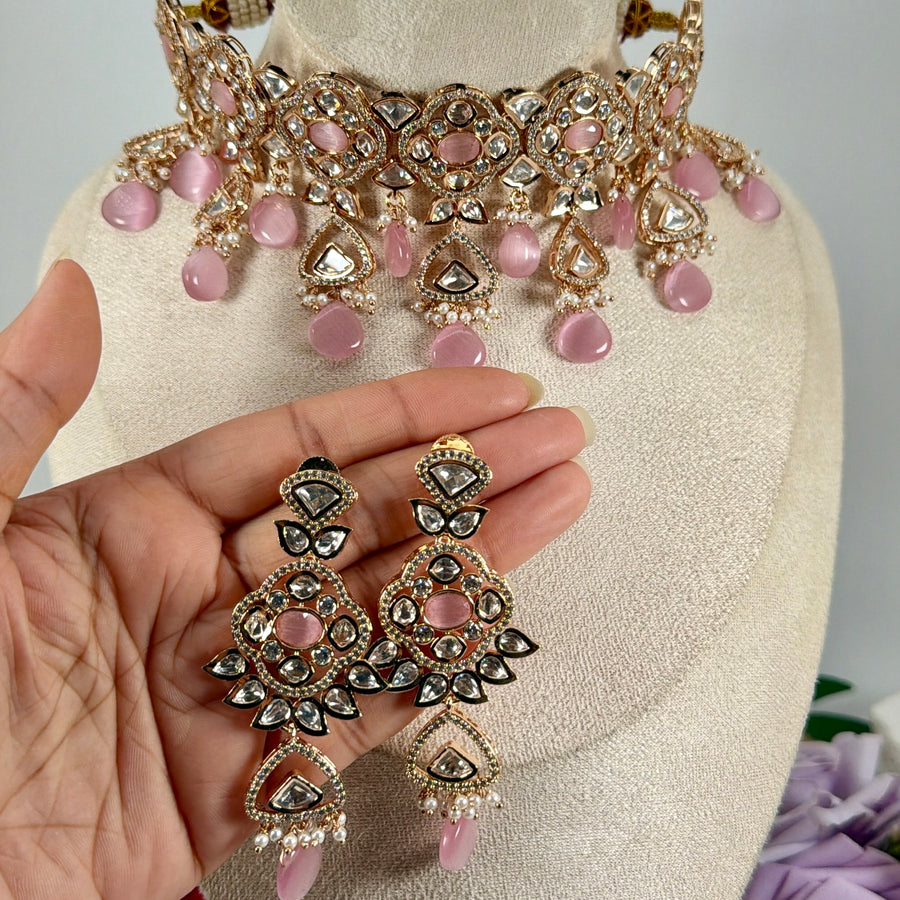 Pink Polki Kundan Choker Necklace Set