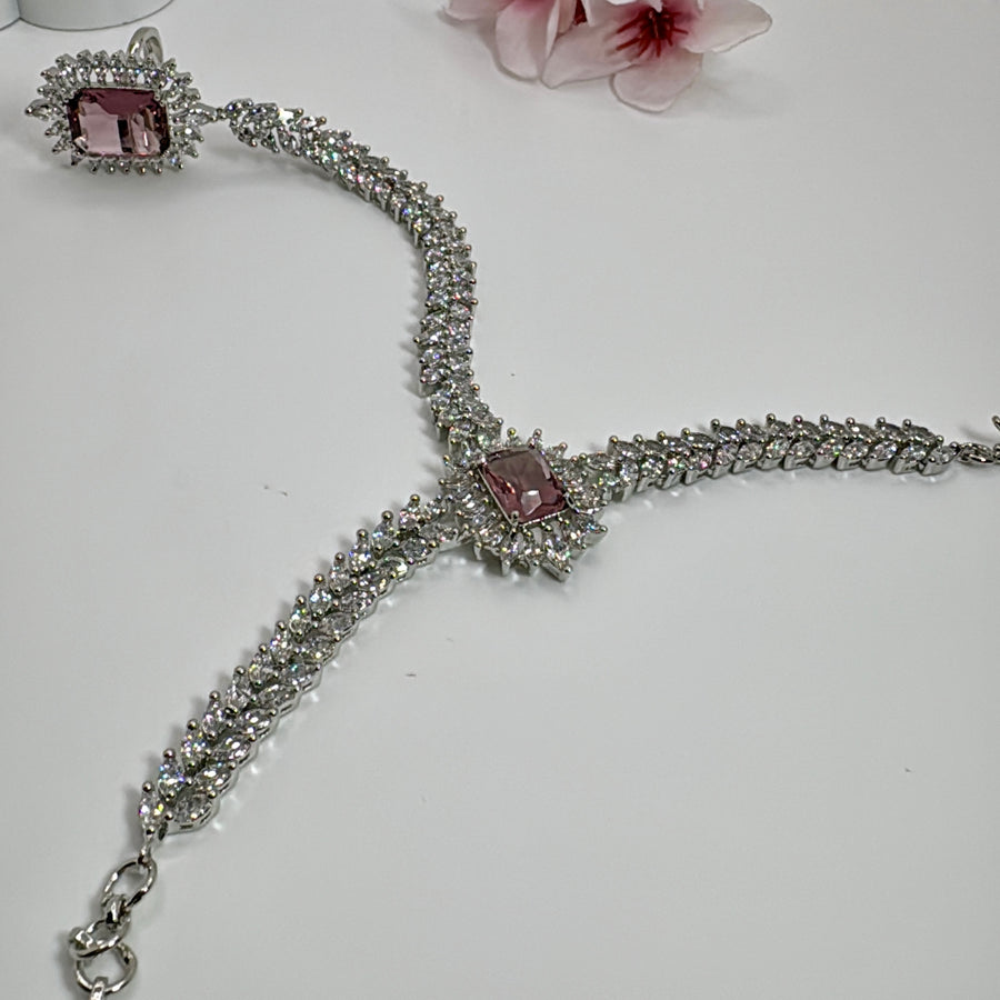 Amethyst Purple American Diamonds CZ Adjustable Finger Bracelet