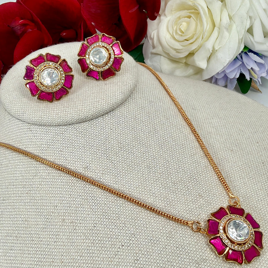 Ruby Jadau Moissanite Pendant Necklace Set