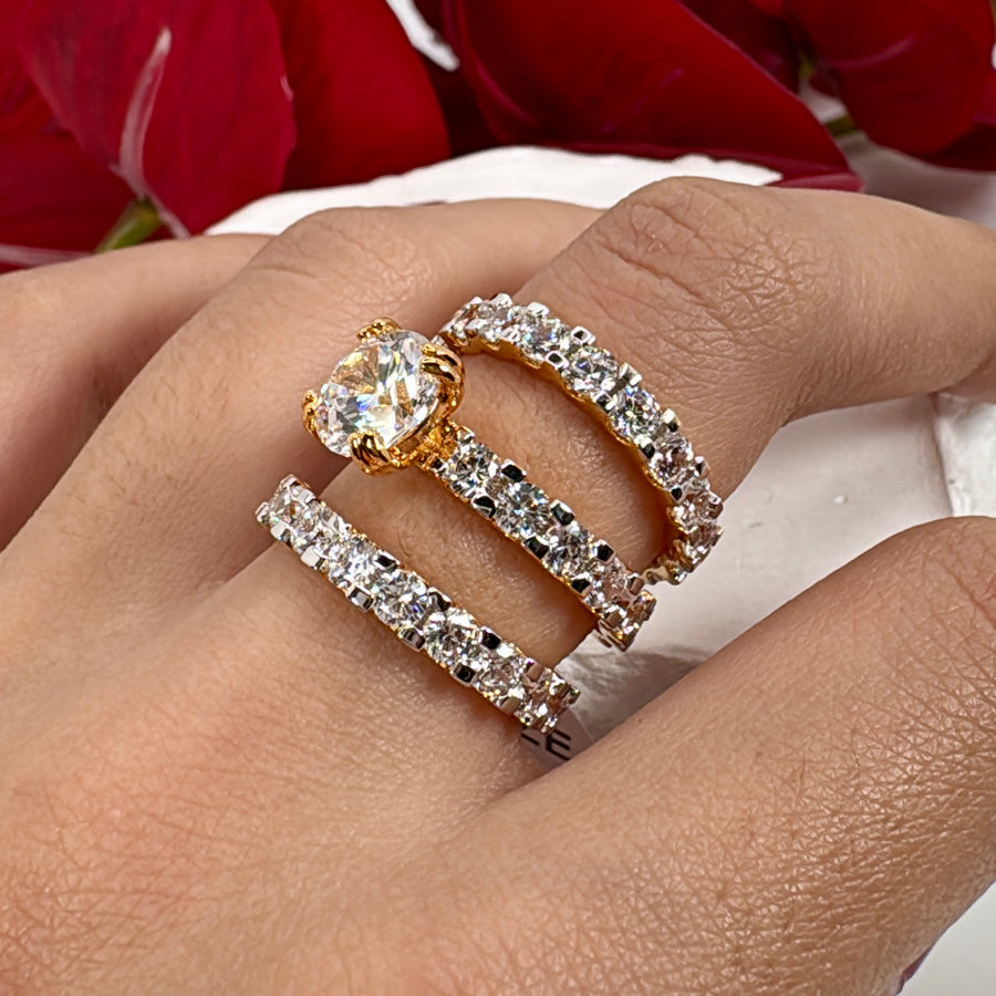 Clear Italian Cubic Zirconia Gold 3 Stackable Finger Rings (Size 6)