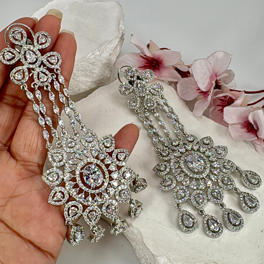 Clear Cubic Zirconia Baguette American Diamonds Statement Earrings