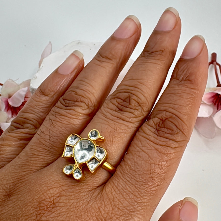 Clear Paachi Kundan Dainty Adjustable Finger Ring