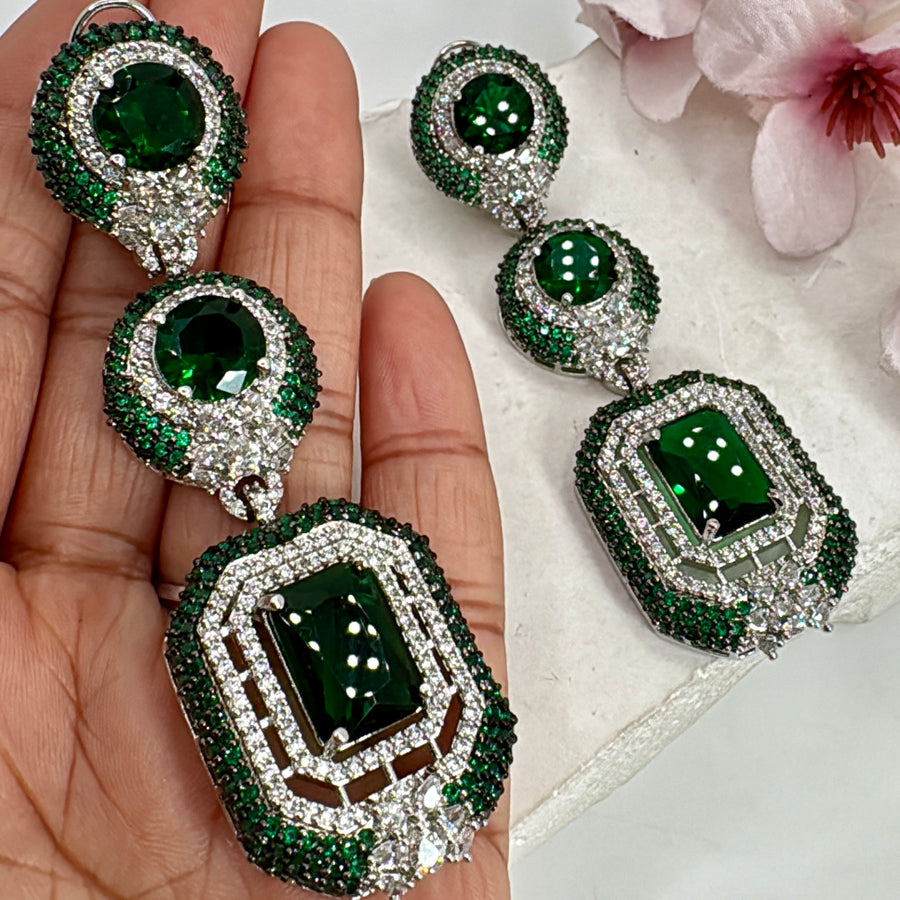Green American Diamonds CZ Cocktail Earrings