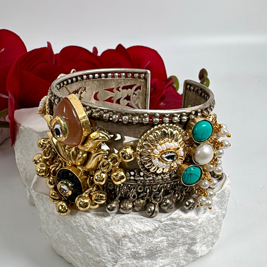 Multi Dual Tone Silver Lookalike Cuff Bangle