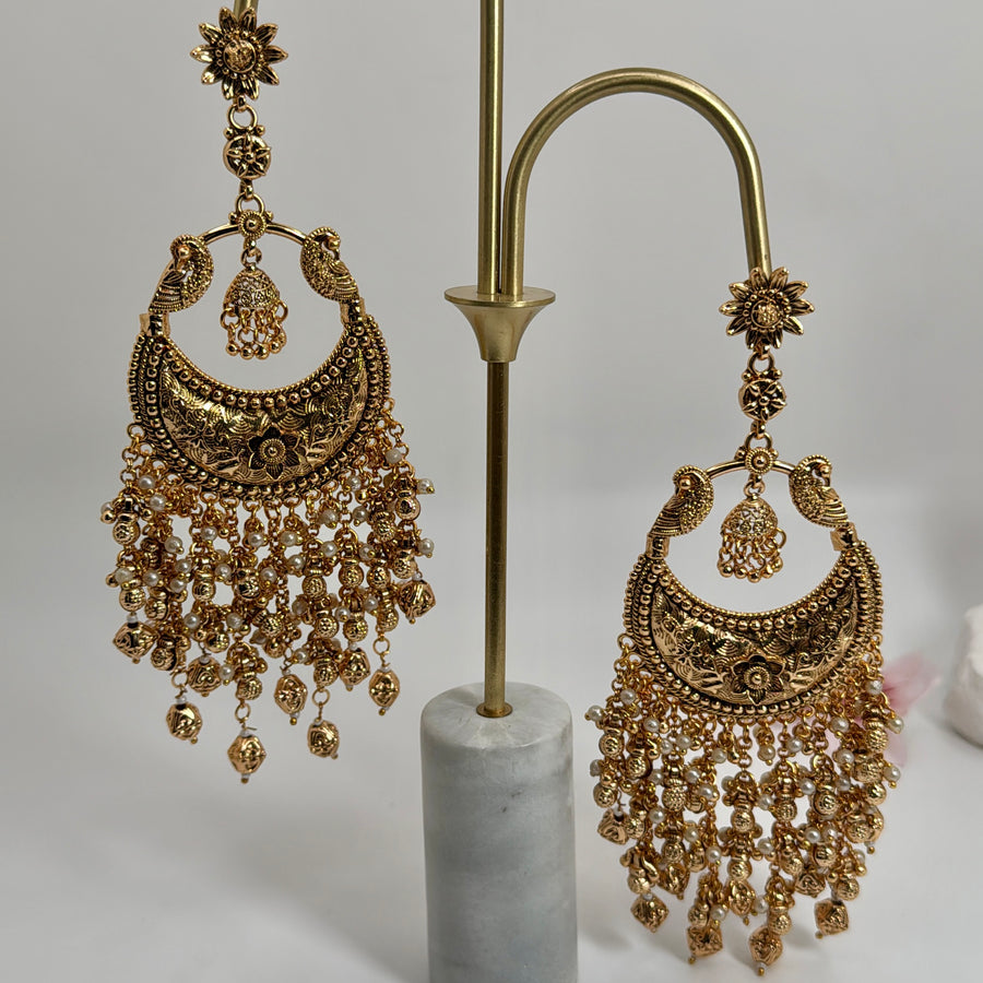 Clear Antique Gold Kareena Kapur Inspired Statement Chand Bali Earrings