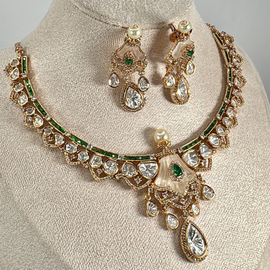 Green MOP Polki Kundan Necklace Set
