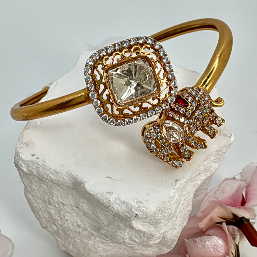Clear & Ruby Moissanite Elephant Twister Bangle(One Size Fits All)