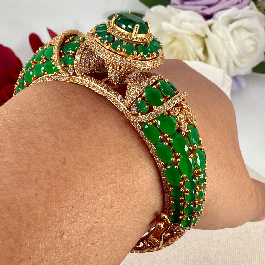 Green Invisible Setting Moissanite Openable Bangle(One Size Fits All)