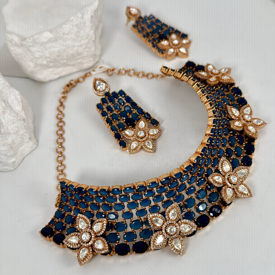 Blue Moissanite Statement Necklace Set