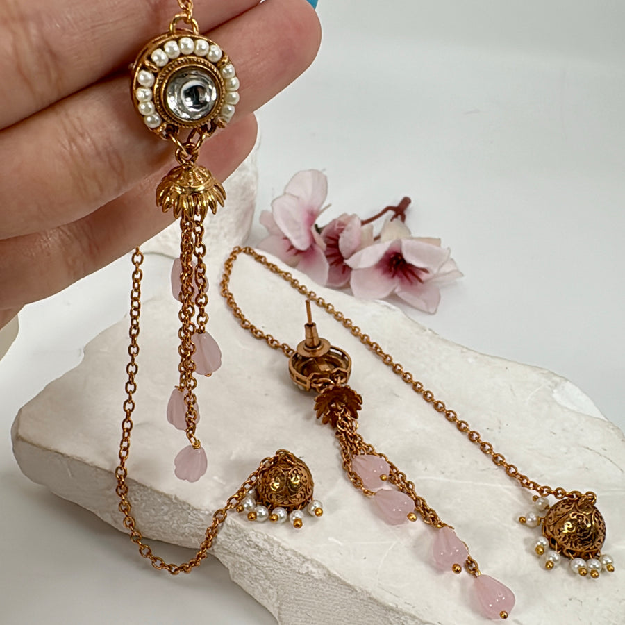 Pink Moissanite Dainty Kashmiri Style Earrings