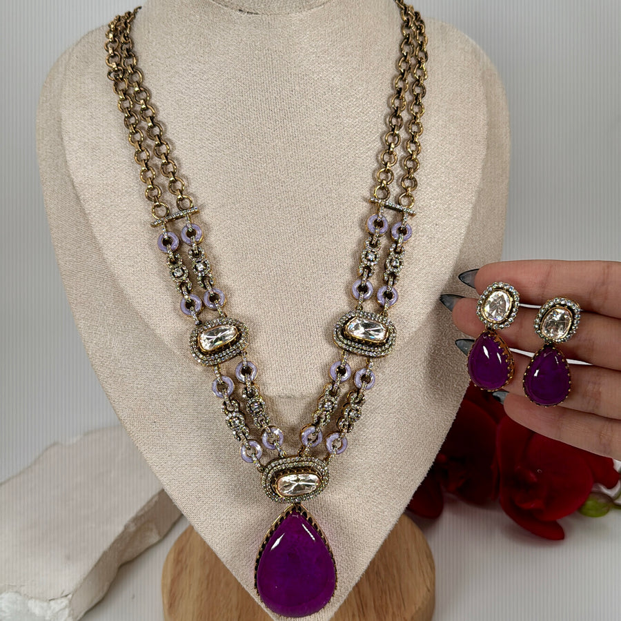 Purple Doublet Moissanite Necklace Set