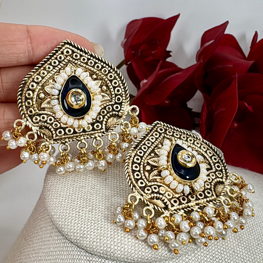 Dark Navy Silver Lookalike Gold Lightweight Stud Earrings