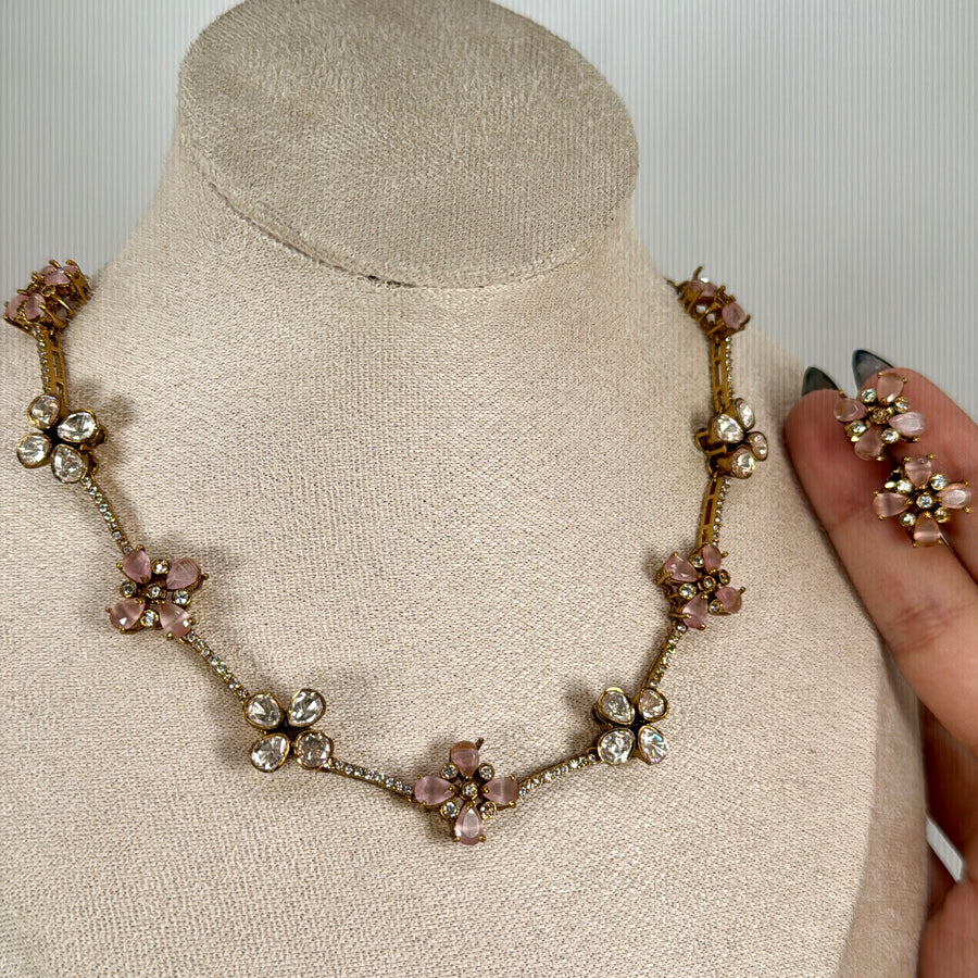 Pink Moissanite Dainty Necklace Set