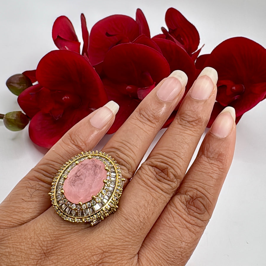 Pink Doublet Cubic Zirconia Adjustable Finger Ring