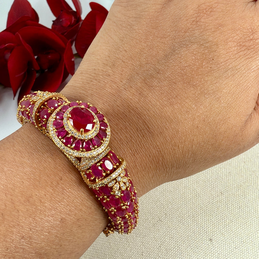 Ruby Invisible Setting Moissanite Openable Bangle(One Size Fits All)