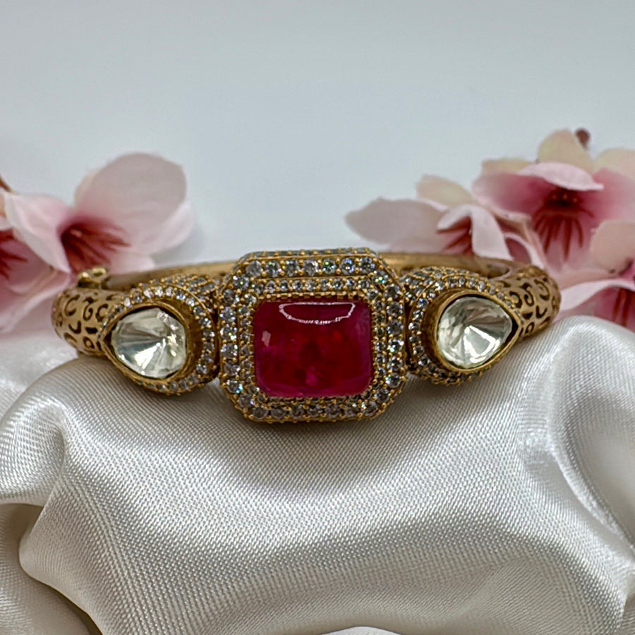 Ruby  Moissanite Kundan Openable Bracelet (Fits Size 2.2-2.6)