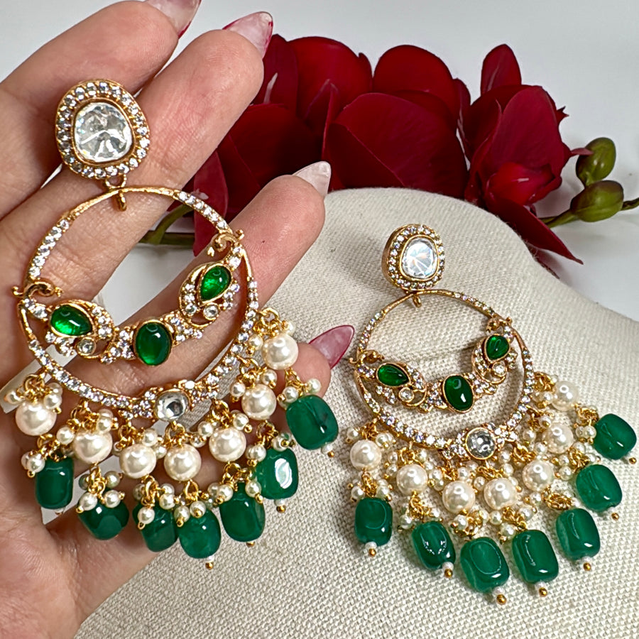 Green Moissanite Chand Bali Earrings