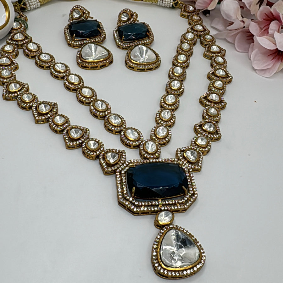 Blue 2 Layer Premium Moissanite Necklace Set