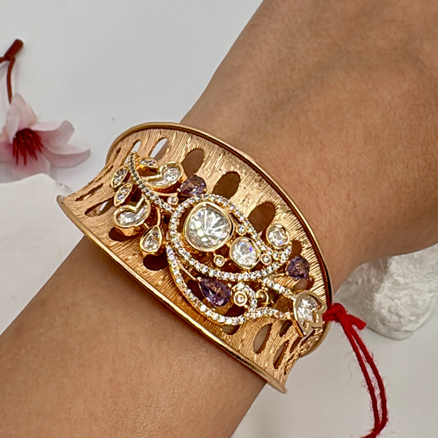 Purple Gold & Moissanite Adjustable Bangle(One Size Fits All)