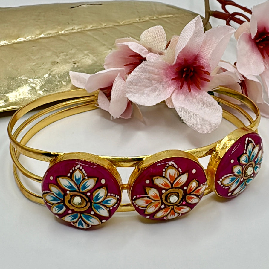 Hot Pink Tanjore Cuff