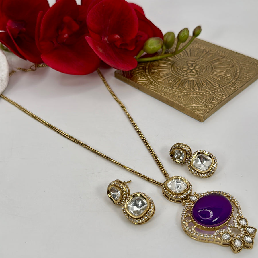 Purple Doublet Moissanite Pendant Necklace Set